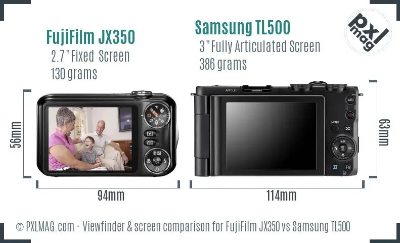 FujiFilm JX350 vs Samsung TL500 Screen and Viewfinder comparison