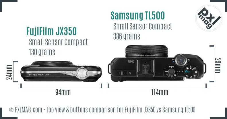 FujiFilm JX350 vs Samsung TL500 top view buttons comparison