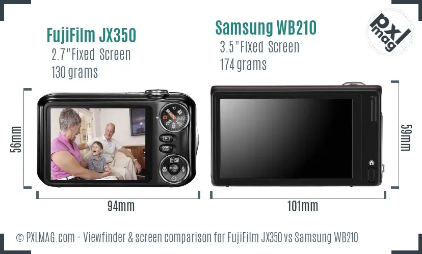 FujiFilm JX350 vs Samsung WB210 Screen and Viewfinder comparison