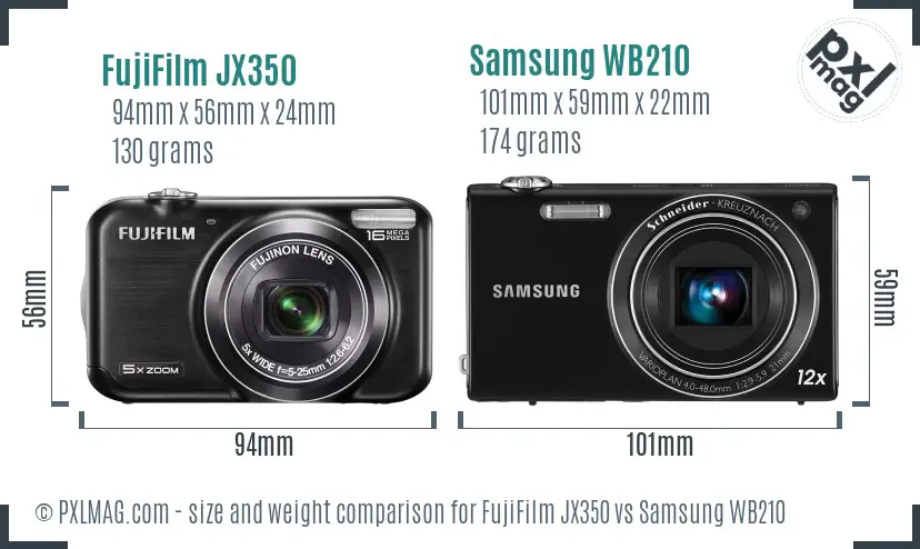 FujiFilm JX350 vs Samsung WB210 size comparison
