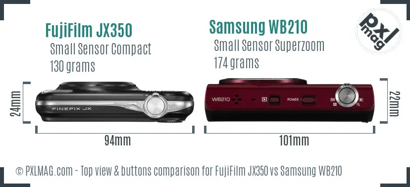 FujiFilm JX350 vs Samsung WB210 top view buttons comparison
