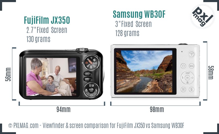 FujiFilm JX350 vs Samsung WB30F Screen and Viewfinder comparison