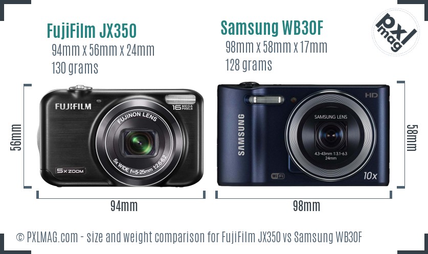 FujiFilm JX350 vs Samsung WB30F size comparison