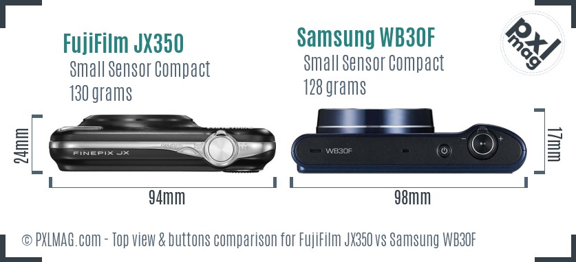 FujiFilm JX350 vs Samsung WB30F top view buttons comparison