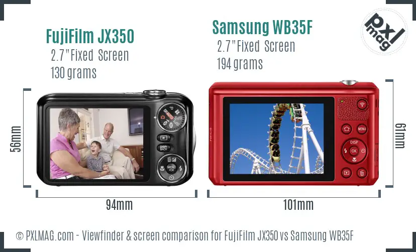 FujiFilm JX350 vs Samsung WB35F Screen and Viewfinder comparison FujiFilm JX350 vs Samsung WB35F Screen and Viewfinder comparison