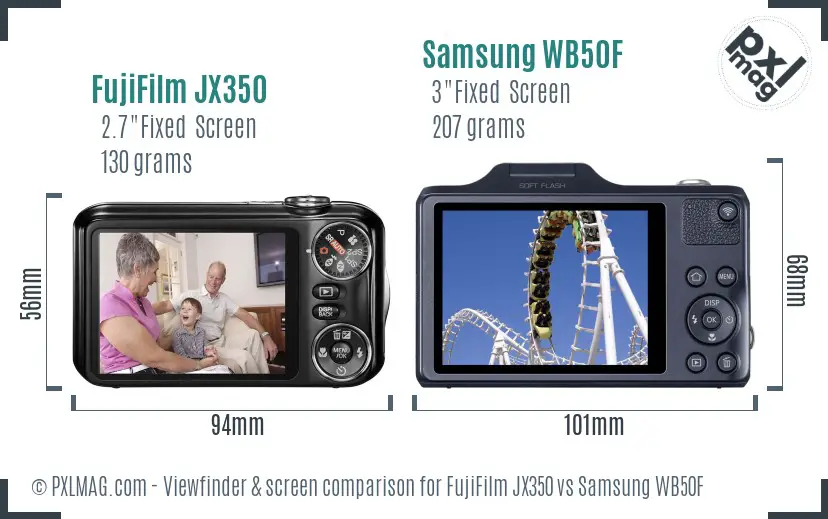 FujiFilm JX350 vs Samsung WB50F Screen and Viewfinder comparison