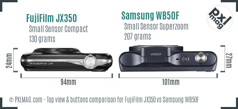 FujiFilm JX350 vs Samsung WB50F top view buttons comparison