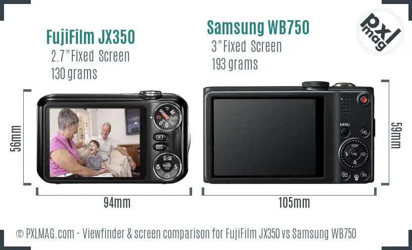 FujiFilm JX350 vs Samsung WB750 Screen and Viewfinder comparison