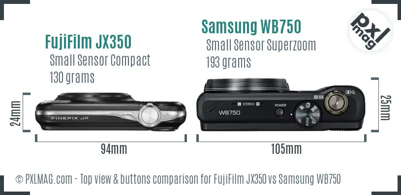 FujiFilm JX350 vs Samsung WB750 top view buttons comparison