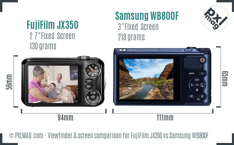 FujiFilm JX350 vs Samsung WB800F Screen and Viewfinder comparison