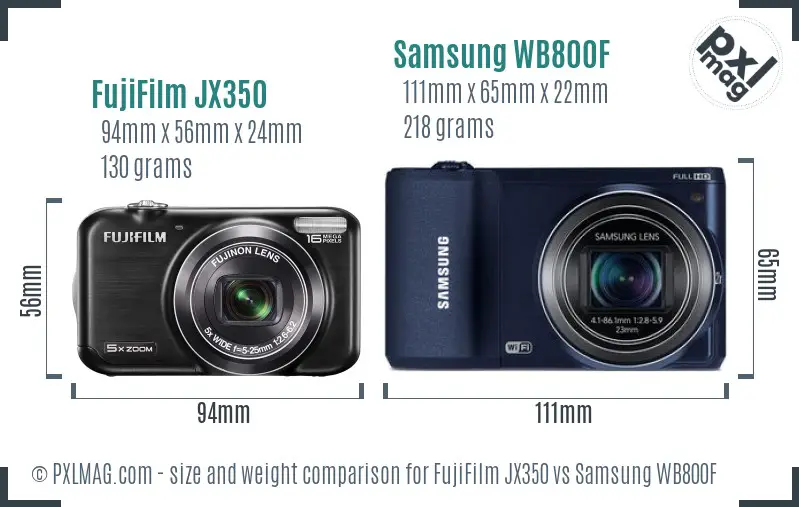 FujiFilm JX350 vs Samsung WB800F size comparison