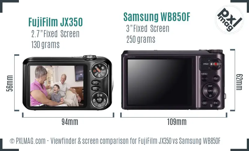 FujiFilm JX350 vs Samsung WB850F Screen and Viewfinder comparison FujiFilm JX350 vs Samsung WB850F Screen and Viewfinder comparison