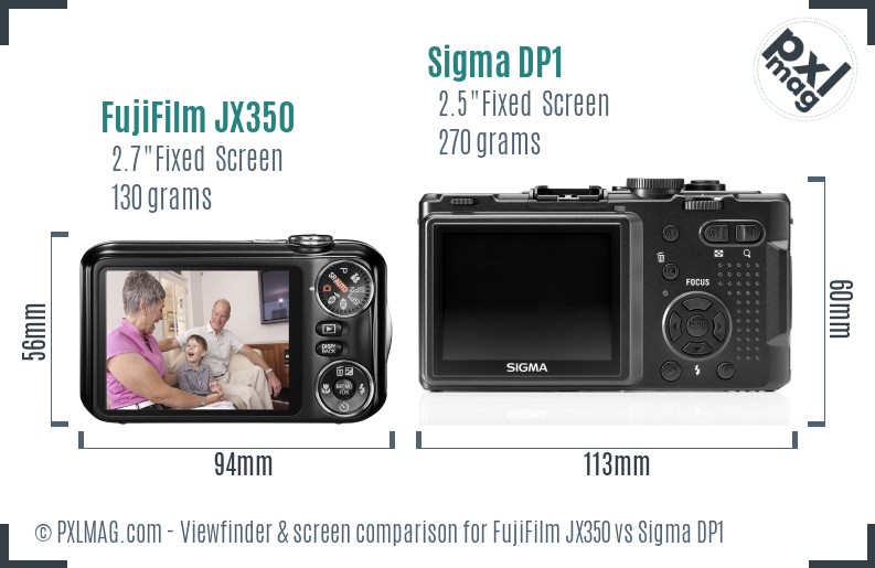 FujiFilm JX350 vs Sigma DP1 Screen and Viewfinder comparison