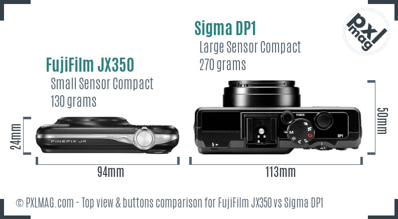 FujiFilm JX350 vs Sigma DP1 top view buttons comparison