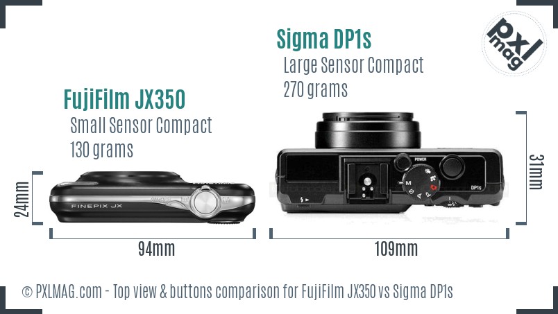 FujiFilm JX350 vs Sigma DP1s top view buttons comparison