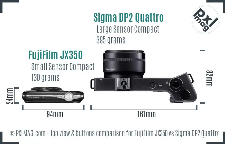 FujiFilm JX350 vs Sigma DP2 Quattro top view buttons comparison FujiFilm JX350 vs Sigma DP2 Quattro top view buttons comparison