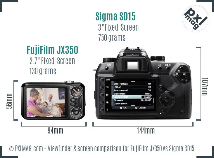 FujiFilm JX350 vs Sigma SD15 Screen and Viewfinder comparison