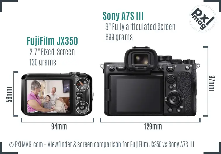 FujiFilm JX350 vs Sony A7S III Screen and Viewfinder comparison