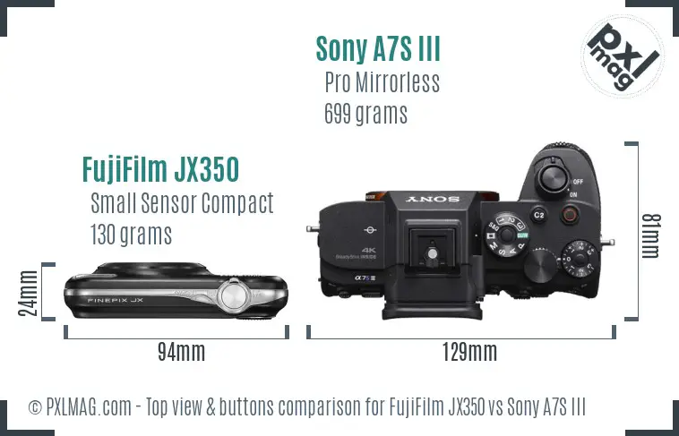 FujiFilm JX350 vs Sony A7S III top view buttons comparison