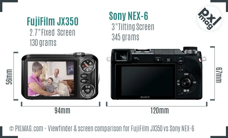 FujiFilm JX350 vs Sony NEX-6 Screen and Viewfinder comparison
