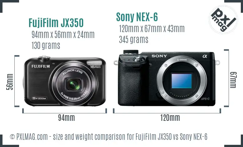 FujiFilm JX350 vs Sony NEX-6 size comparison