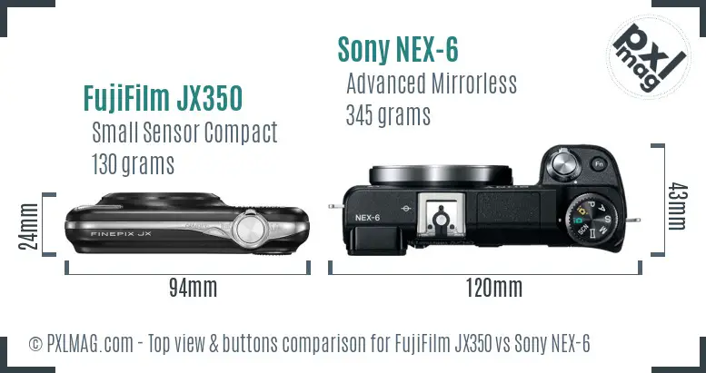 FujiFilm JX350 vs Sony NEX-6 top view buttons comparison