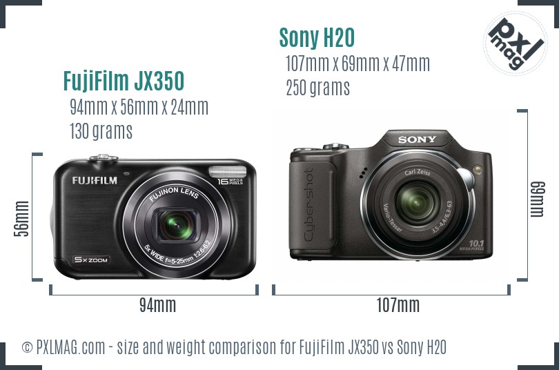 FujiFilm JX350 vs Sony H20 size comparison FujiFilm JX350 vs Sony H20 size comparison