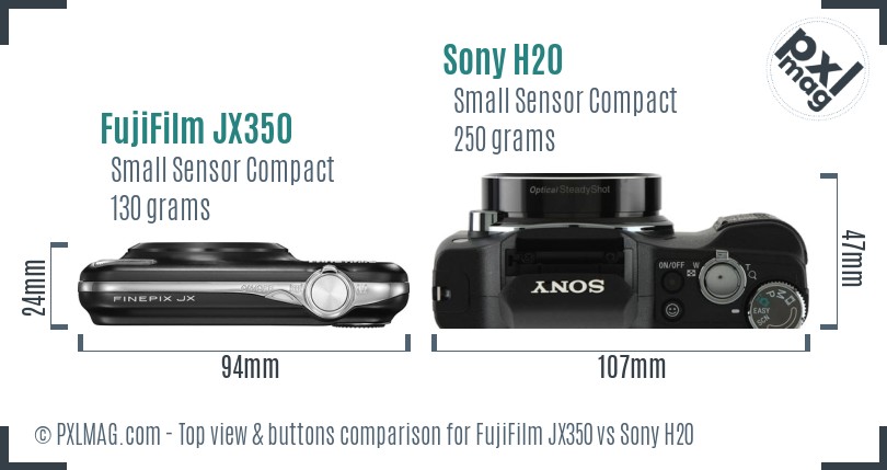 FujiFilm JX350 vs Sony H20 top view buttons comparison