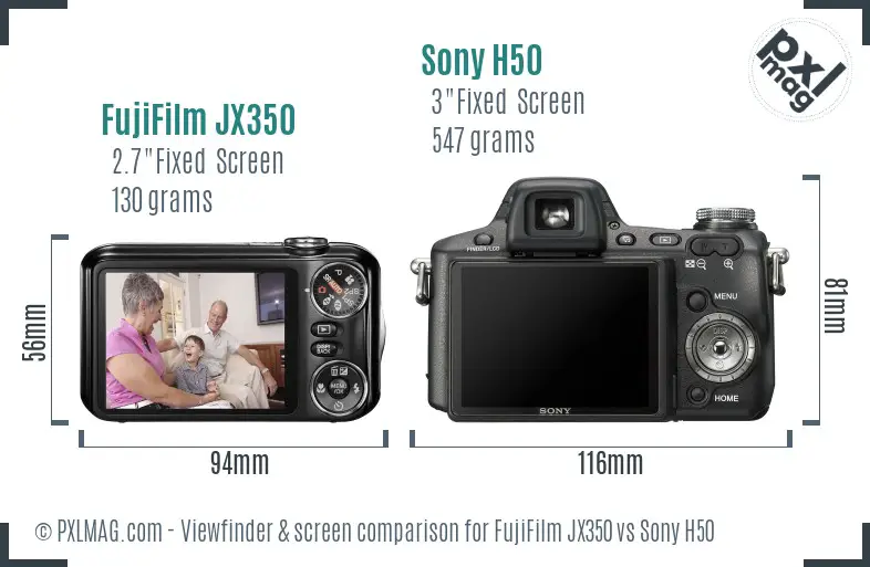 FujiFilm JX350 vs Sony H50 Screen and Viewfinder comparison