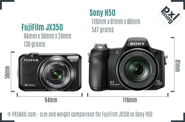FujiFilm JX350 vs Sony H50 size comparison