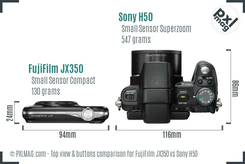 FujiFilm JX350 vs Sony H50 top view buttons comparison