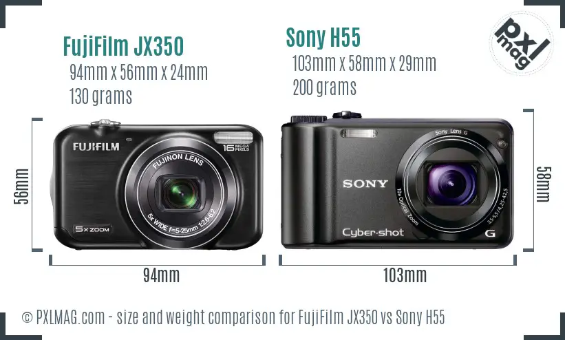 FujiFilm JX350 vs Sony H55 size comparison