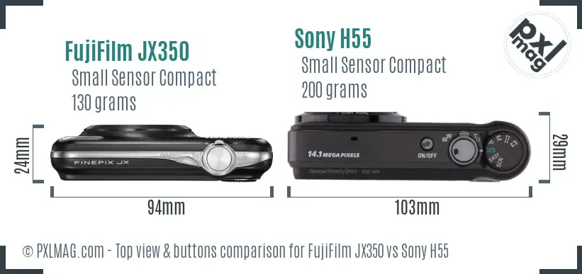 FujiFilm JX350 vs Sony H55 top view buttons comparison