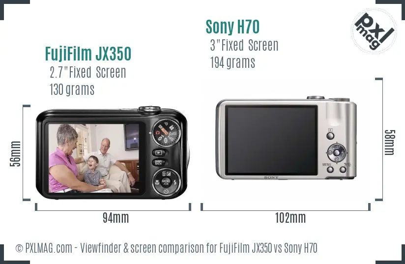 FujiFilm JX350 vs Sony H70 Screen and Viewfinder comparison