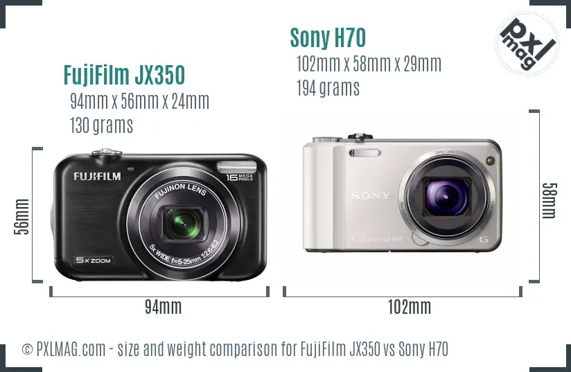 FujiFilm JX350 vs Sony H70 size comparison