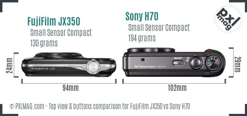 FujiFilm JX350 vs Sony H70 top view buttons comparison