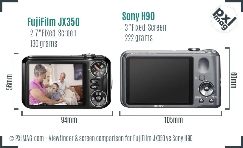 FujiFilm JX350 vs Sony H90 Screen and Viewfinder comparison