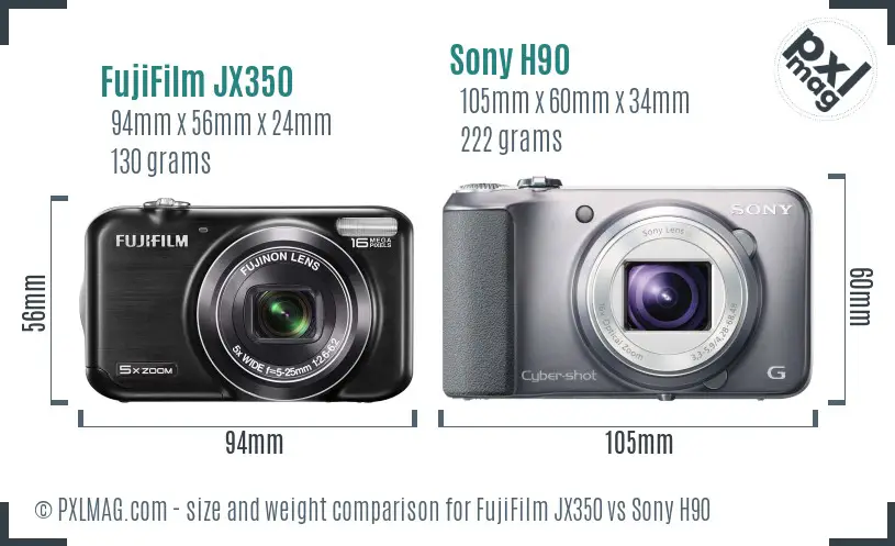 FujiFilm JX350 vs Sony H90 size comparison