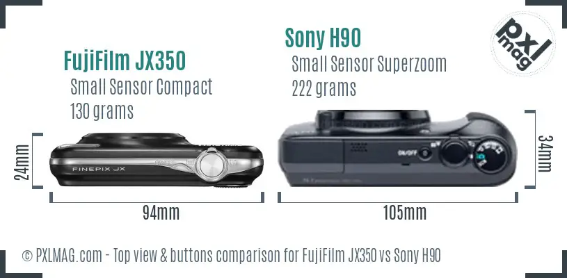 FujiFilm JX350 vs Sony H90 top view buttons comparison