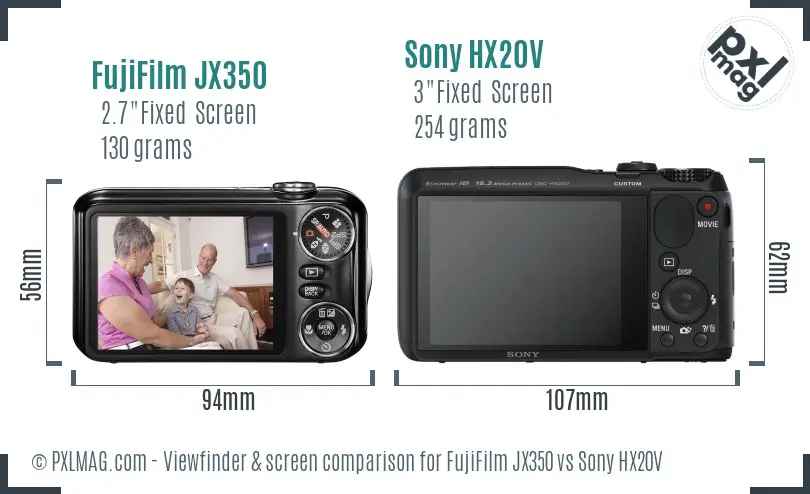 FujiFilm JX350 vs Sony HX20V Screen and Viewfinder comparison