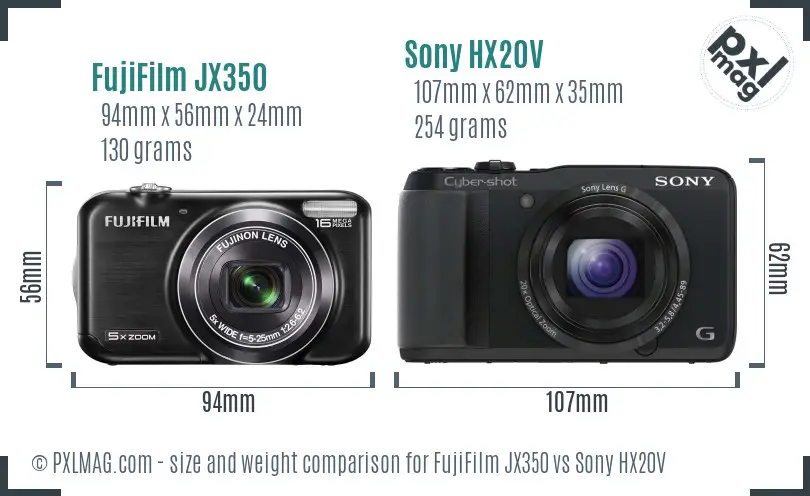 FujiFilm JX350 vs Sony HX20V size comparison