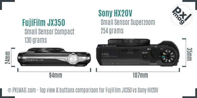 FujiFilm JX350 vs Sony HX20V top view buttons comparison