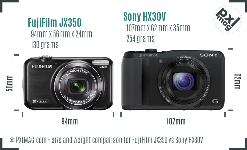 FujiFilm JX350 vs Sony HX30V size comparison