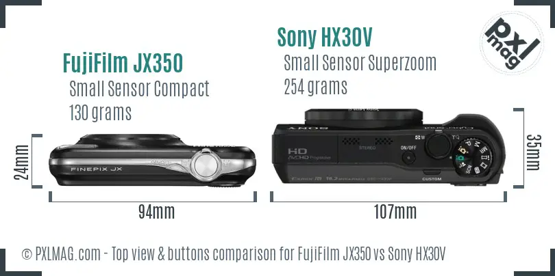 FujiFilm JX350 vs Sony HX30V top view buttons comparison