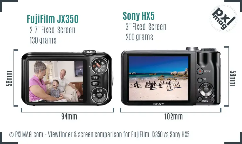 FujiFilm JX350 vs Sony HX5 Screen and Viewfinder comparison