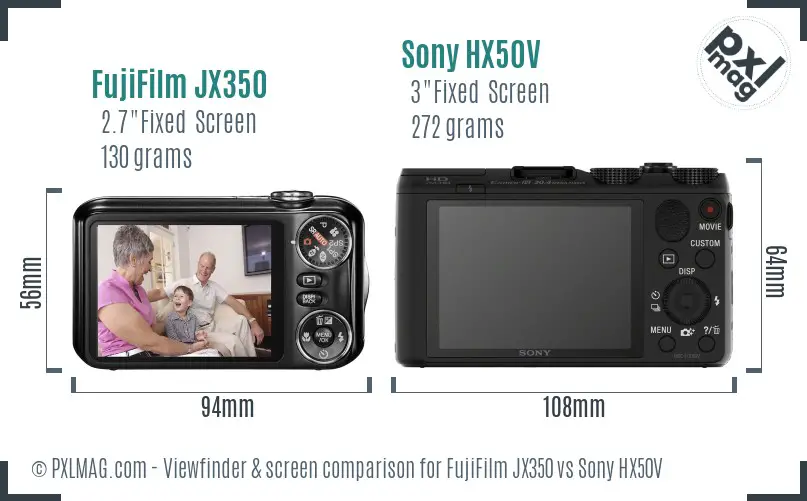 FujiFilm JX350 vs Sony HX50V Screen and Viewfinder comparison
