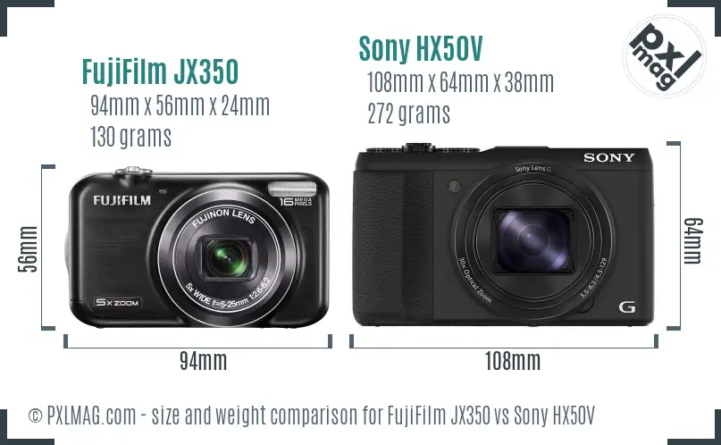 FujiFilm JX350 vs Sony HX50V size comparison