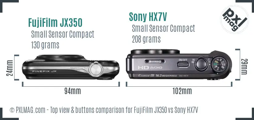 FujiFilm JX350 vs Sony HX7V top view buttons comparison FujiFilm JX350 vs Sony HX7V top view buttons comparison