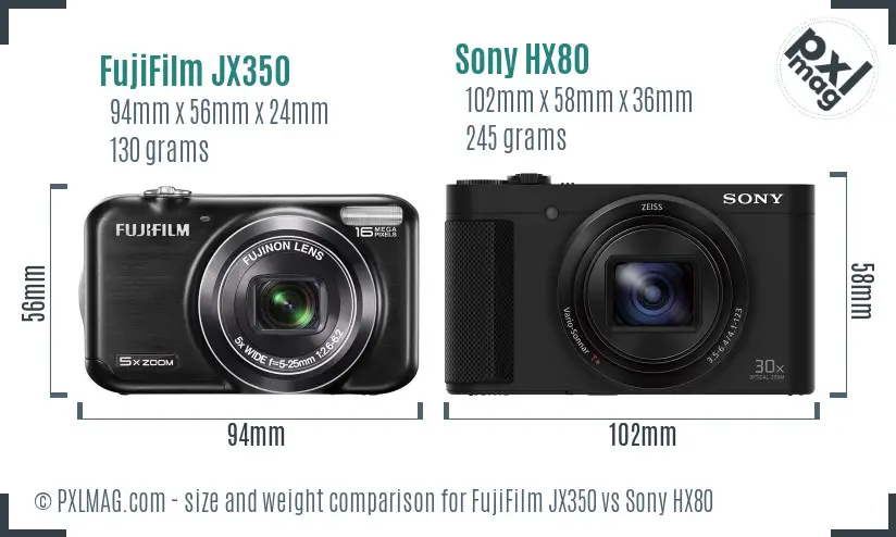 FujiFilm JX350 vs Sony HX80 size comparison