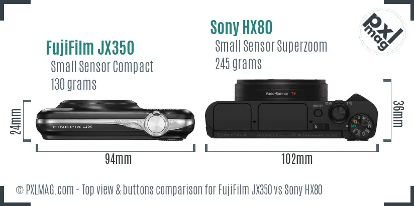 FujiFilm JX350 vs Sony HX80 top view buttons comparison